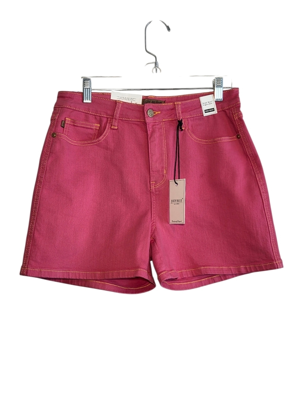 Judy Blue High-Waist Cotton Blend Magenta Garment Dyed Denim Shorts Classic Sz L